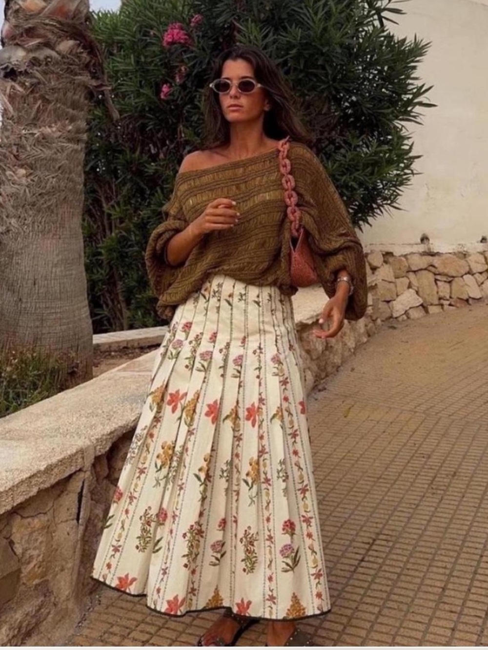 Zara Cream Floral Pleated Maxi Skirt - Picture 2 of 5